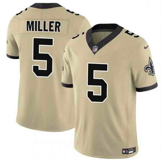 Men New Orleans Saints 5 Kendre Miller Gold 2025 F U S E  Alternate Vapor Limited Stitched Football Jersey