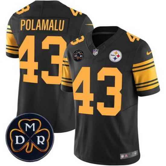 Men Pittsburgh Steelers 43 Troy Polamalu Black F U S E  DMR Patch Vapor Limited Stitched Jersey