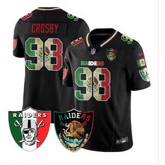 Men Las Vegas Raiders 98 Maxx Crosby Black F U S E  Mexico With Patch Vapor Stitched Football Jersey