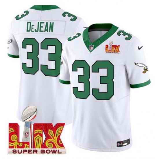 Men Philadelphia Eagles 33 Cooper DeJean White 2025 Super Bowl LIX Patch F U S E  Vapor Untouchable Limited Stitched Football Jersey
