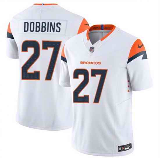 Men Denver Broncos 27 J K  Dobbins White 2025 F U S E  Vapor Limited Stitched Football Jersey