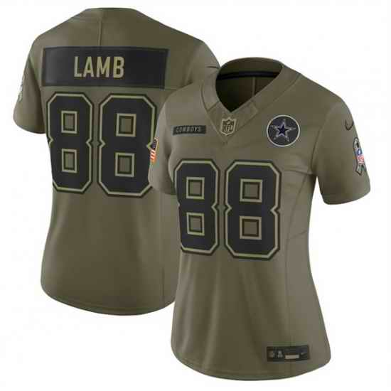 Women Dallas Cowboys 88 CeeDee Lamb Olive 2025 Salute to Service Limited Stitched Football Jersey