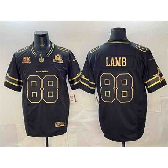 Men Dallas Cowboys 88 CeeDee Lamb Black Gold 2025 F U S E  With 5x Super Bowl Champions  26 Established In 1960 Patch Vapor Limited Stitched Football Jerse