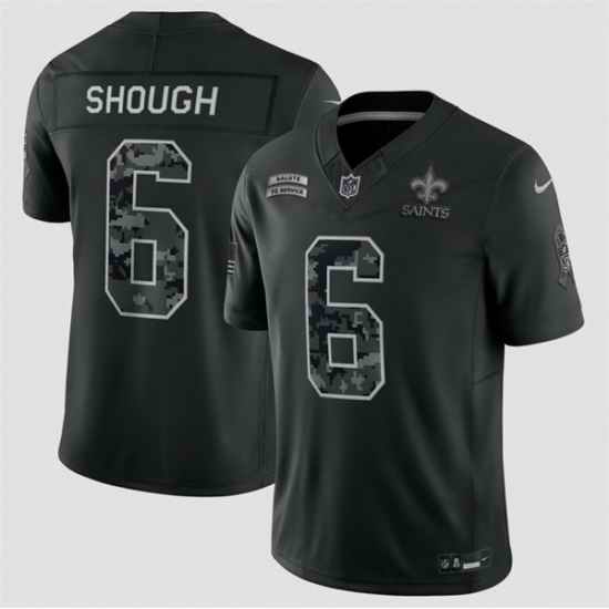 Men New Orleans Saints 6 Tyler Shough Black F U S E 2026 Salute to Service Limited Stitched Football Jersey