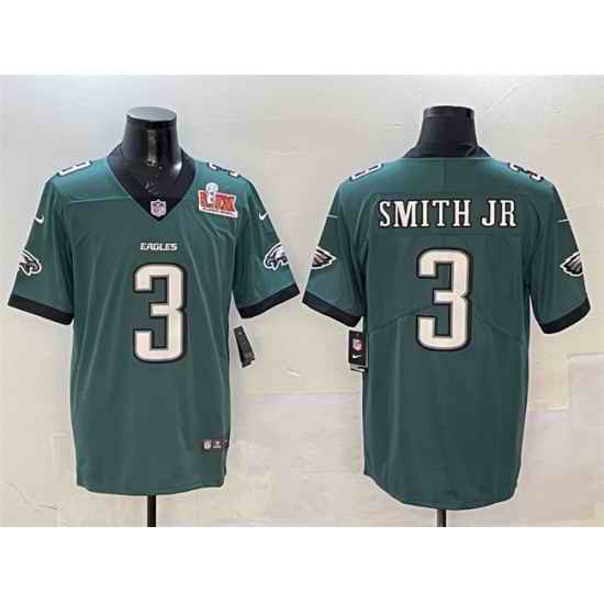 Men Philadelphia Eagles 3 Nolan Smith Jr  Green 2025 Super Bowl LIX Patch New Vapor Untouchable Limited Stitched Football Jersey