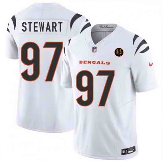 Men Cincinnati Bengals 97 Shemar Stewart White 2023 F U S E  With John Madden Patch Vapor Limited Stitched Football Jersey