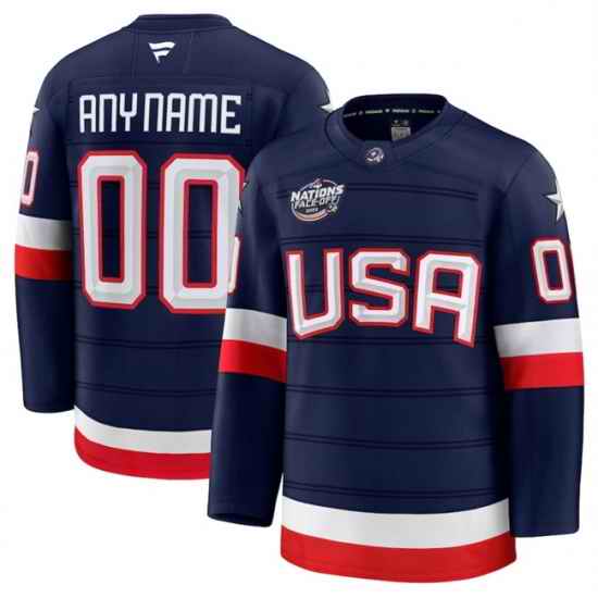 Men USA Active Player Custom Navy 2025 4 Nations Face Off Stitched Jersey