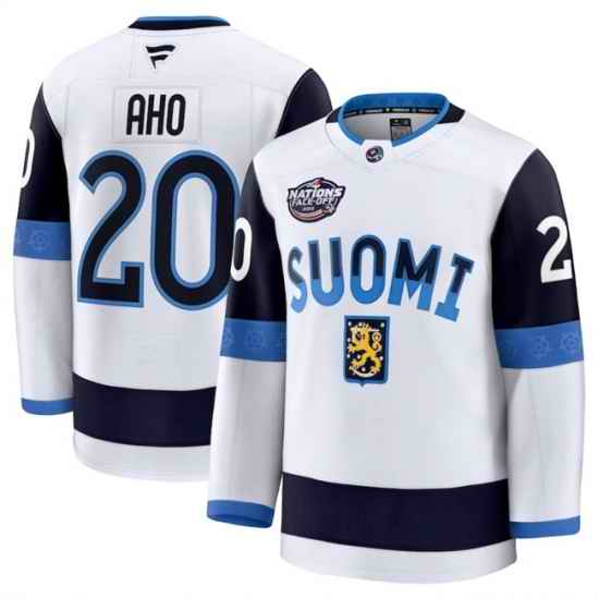 Men Finland 20 Sebastian Aho White 2025 4 Nations Face Off Premium Stitched Jersey