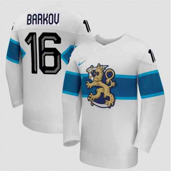 Men Finland Hockey 16 Aleksander Barkov White 2026 Away Stitched Jersey