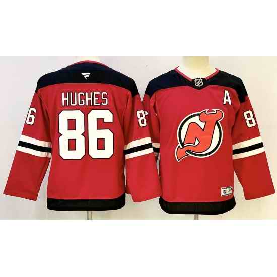 Youth New Jersey Devils 86 Jack Hughes Red With A Patch Stitched Jersey