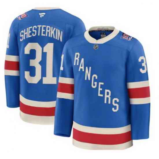 Men New York Rangers 31 Igor Shesterkin Blue Centennial Stitched Hockey Jersey
