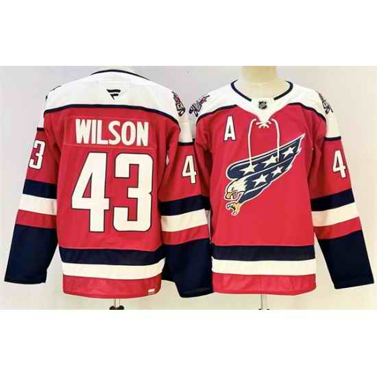 Men Washington Capitals 43 Tom Wilson Red With A Patch Stitched Hockey Jersey