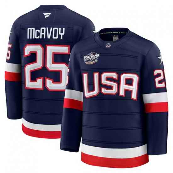 Men USA 25 Charlie McAvoy Navy 2025 4 Nations Face Off Stitched Jersey