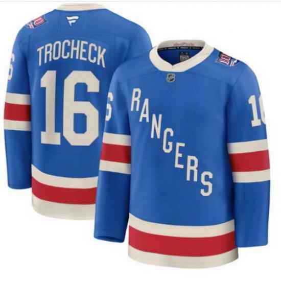 Men New York Rangers 16 Vincent Trocheck Blue Centennial Stitched Hockey Jersey