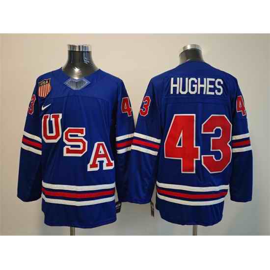 Men USA  43 Quinn Hughes Royal 2025 2026 Stitched Jersey