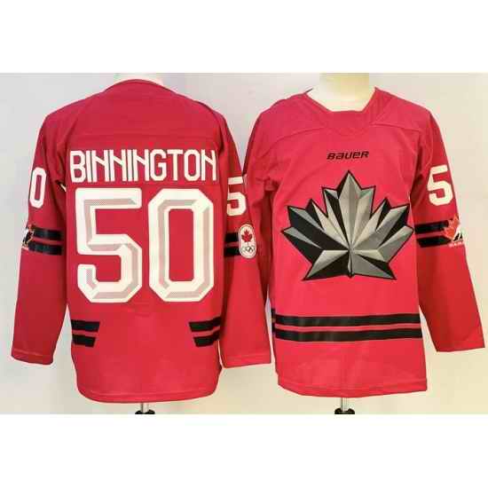 Men Canada Hockey #50 Jordan Binnington Red Stitched Jersey