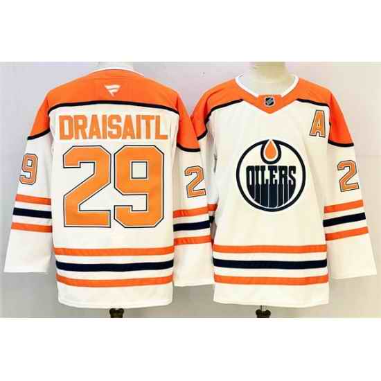 Men Edmonton Oilers 29 Leon Draisaitl White Orange 2024 25 With A Patch Stitched Jersey