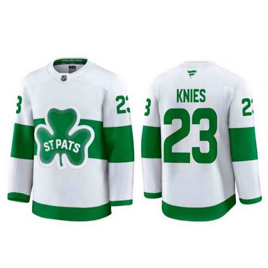 Men Toronto Maple Leafs Matthew Knies 23 White St Patricks Authentic Jersey