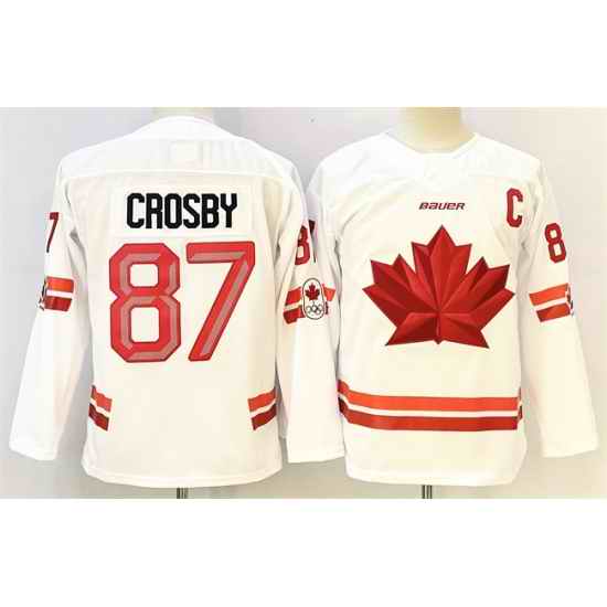 Men Canada Hockey 87 Sidney Crosby White With C Patch Stitched Jersey