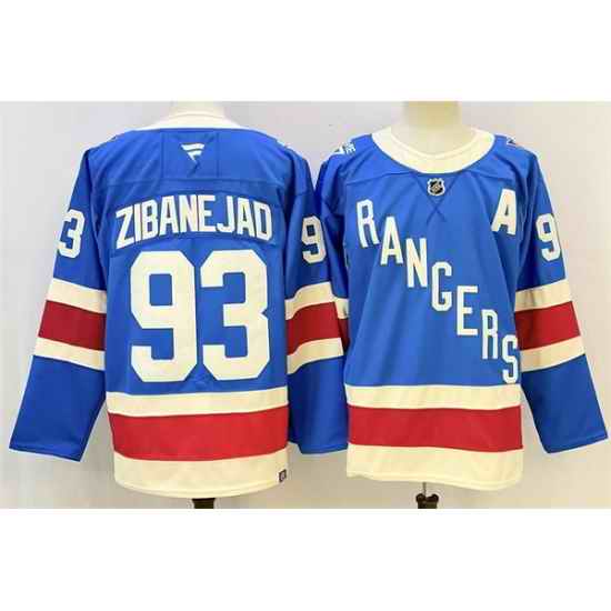 Men New York Rangers 93 Mika Zibanejad Blue With A Patch Stitched Hockey Jersey