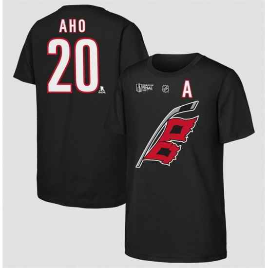 Men Carolina Hurricanes  20 Sebastian Aho Outerstuff Black 2026 Stanley Cup Final Name   Number T Shirt