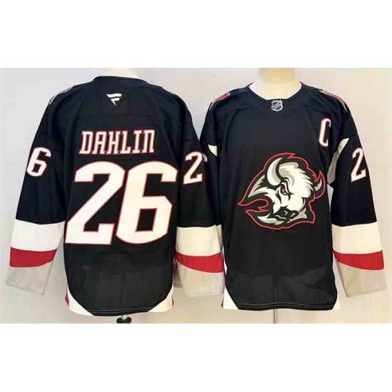 Men Buffalo Sabres  26 Rasmus Dahlin Black 2024 25 Alternate With C Patch Stitched Hockey Jersey