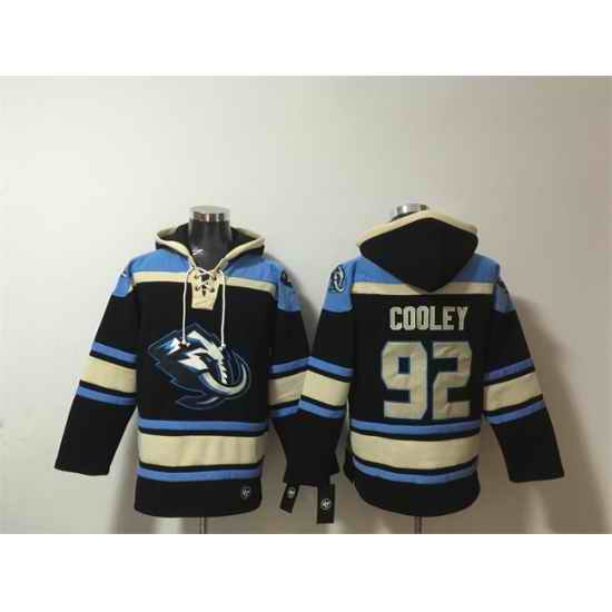 Men Utah Mammoth  92 Logan Cooley Black Blue Ageless Must Have Lace Up Pullover Hoodie