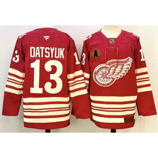 Men Detroit Red Wings 13 Pavel Datsyuk Red 2025 26 With A Patch Centennial Premium Stitched Hockey Jersey