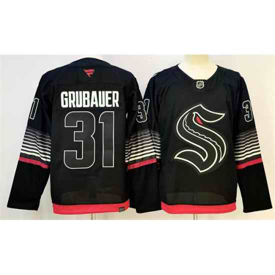 Men Seattle Kraken  31 Philipp Grubauer Black 2026 Alternate Stitched Hockey Jersey