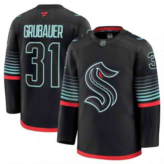 Men Seattle Kraken 31 Philipp Grubauer Black Alternate Stitched Hockey Jersey