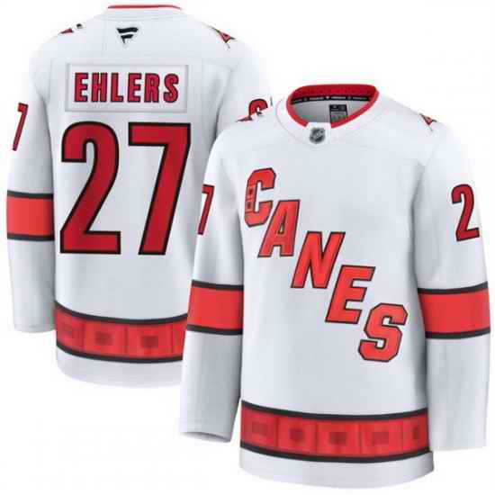 Men Carolina Hurricanes 27 Nikolaj Ehlers White 2024 25 Away Stitched Hockey Jersey