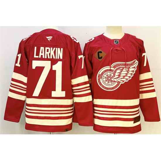 Men Detroit Red Wings 71 Dylan Larkin Red 2025 26 With C Patch Centennial Premium Stitched Hockey Jersey