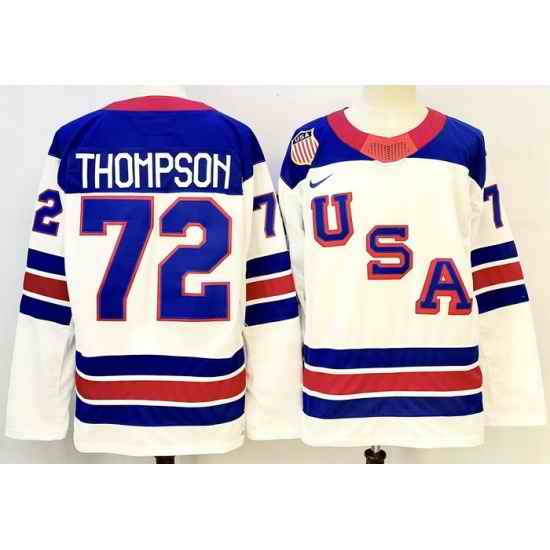 Men's USA #72 Tage Thompson White 2026 Stitched Jersey