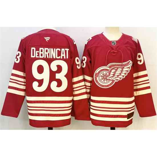 Men Detroit Red Wings 93 Alex DeBrincat Red 2025 26 Centennial Premium Stitched Hockey Jersey