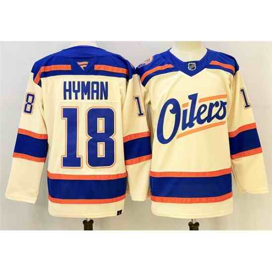Men Edmonton Oilers 18 Zach Hyman Light Beige 2025 Alternate Stitched Hockey Jersey