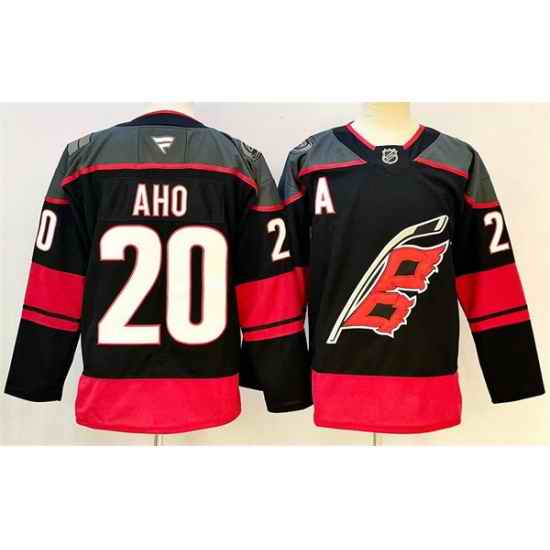 Men Carolina Hurricanes 20 Sebastian Aho Black 2024 25 With A Patch Home Stitched Hockey Jersey