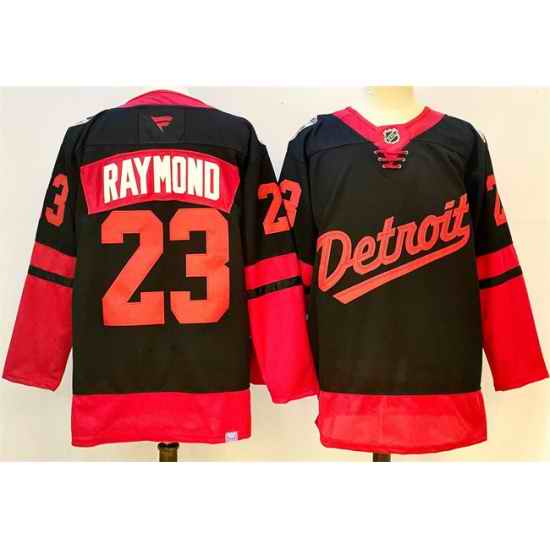Men Detroit Red Wings 23 Lucas Raymond Black 2024 25 Stitched Jersey