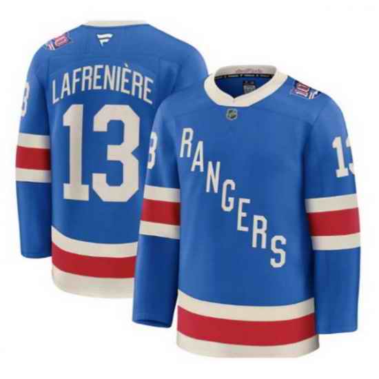 Men New York Rangers 13 Alexis Lafreniere Blue Centennial Stitched Hockey Jersey