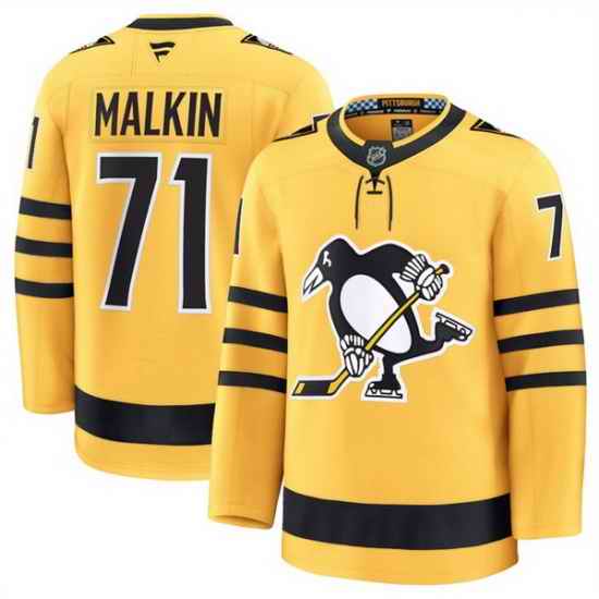 Men Pittsburgh Penguins 71 Evgeni Malkin Gold 2025 Alternate Stitched Hockey Jersey