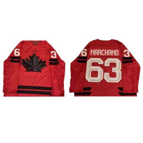 Men Canada Hockey #63 Brad Marchand Red Stitched Jersey