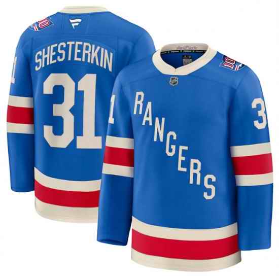 Men New York Rangers 31 Igor Shesterkin Blue Centennial Stitched Hockey Jersey