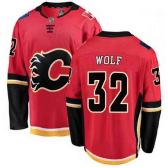 Men Calgary Flames Dustin Wolf #32 NHL Adidas Stitched Jersey Red Black