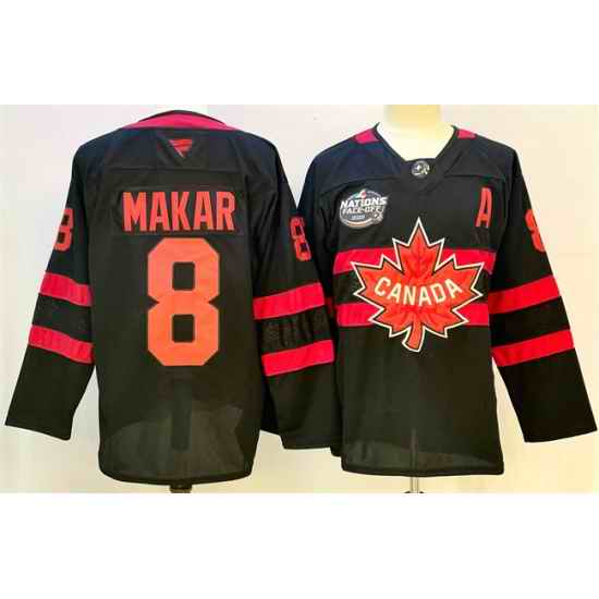 Men Canada 8 Cale Makar Black 2025 4 Nations Face Off Premium With A Patch Stitched Jersey