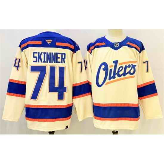 Men Edmonton Oilers 74 Stuart Skinner Light Beige 2025 Alternate Stitched Hockey Jersey