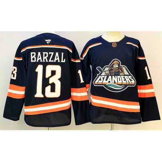 Men New York Islanders 13 Mathew Barzal Navy 2024 25 Stitched Hockey Jersey