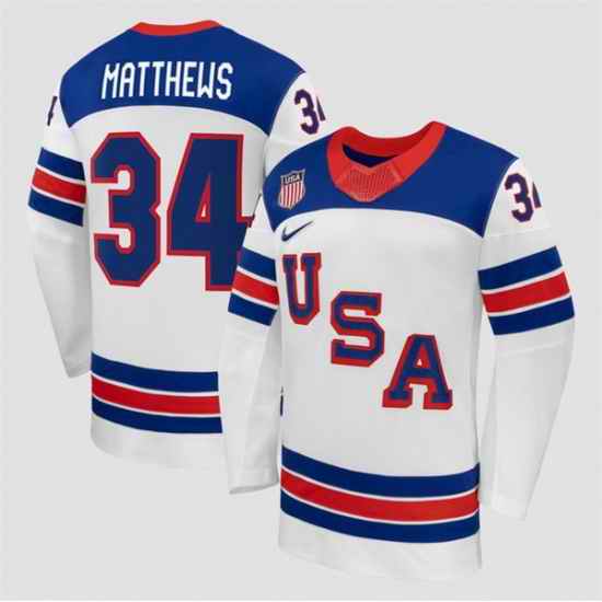 Men USA 34 Auston Matthews White 2026 Stitched Jersey