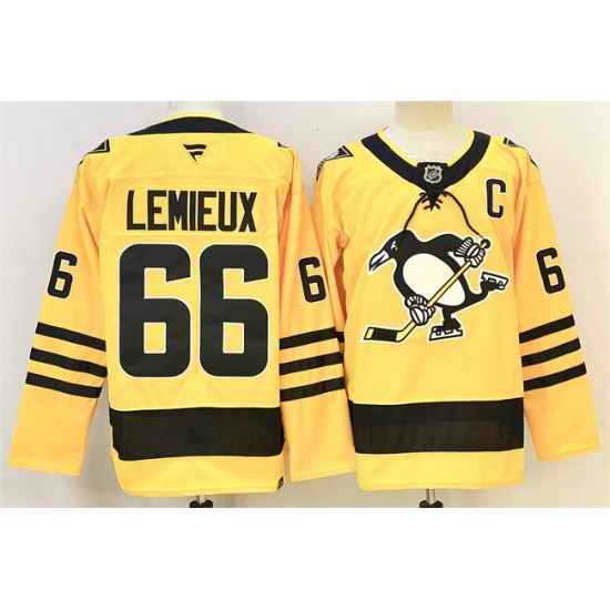 Men Pittsburgh Penguins 66 Mario Lemieux Gold 2025 26 With C Patch Alternate Stitched Hockey Jersey