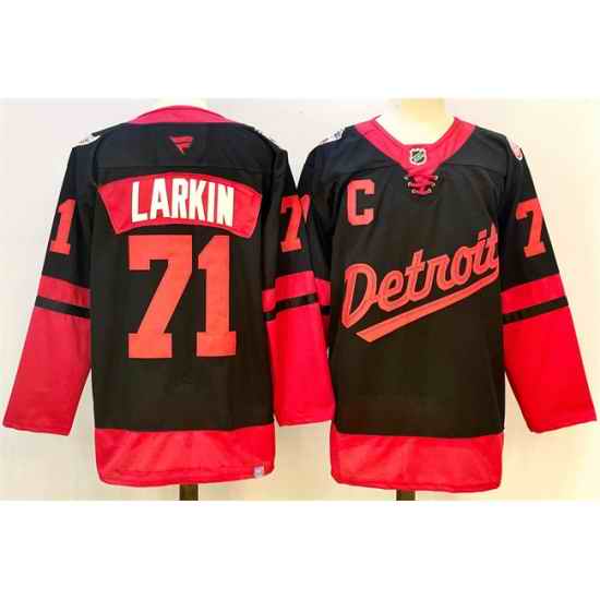 Men Detroit Red Wings 71 Dylan Larkin Black With C Patch 2024 25 Stitched Jersey