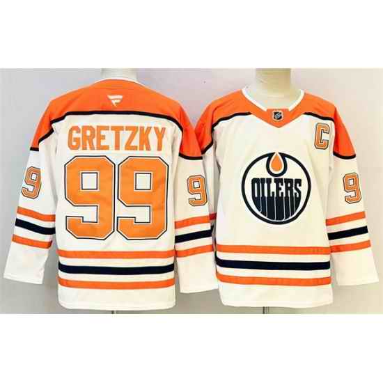 Men Edmonton Oilers 99 Wayne Gretzky White Orange 2024 25 With C Patch Heritage Classic Primegreen Stitched Jersey