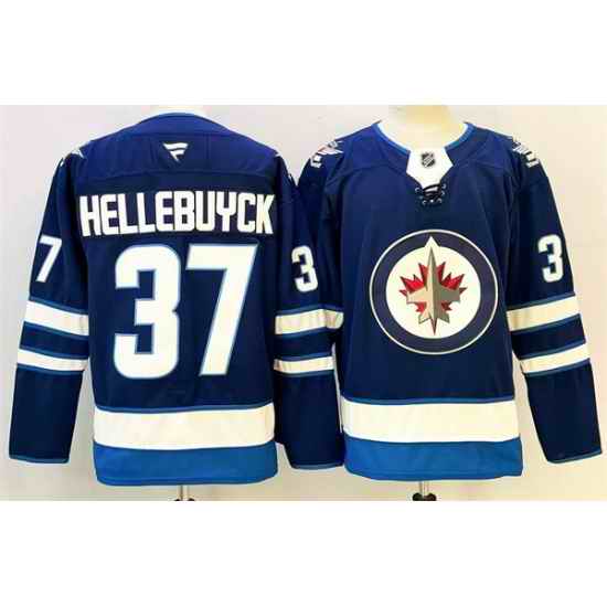 Men Winnipeg Jets 37 Connor Hellebuyck Connor Hellebuyck Navy 2024 25 Home Stitched Hockey Jersey